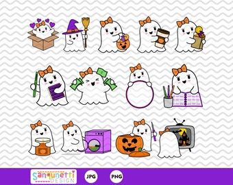 Clipart fantasma, download immediato di arte digitale per pianificatore di Halloween