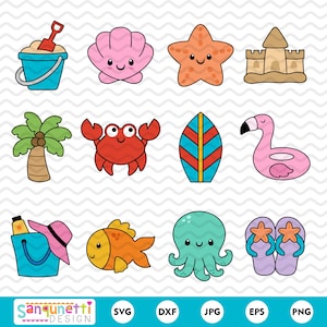 Cute beach SVG and clipart bundle, Chunky summer graphics
