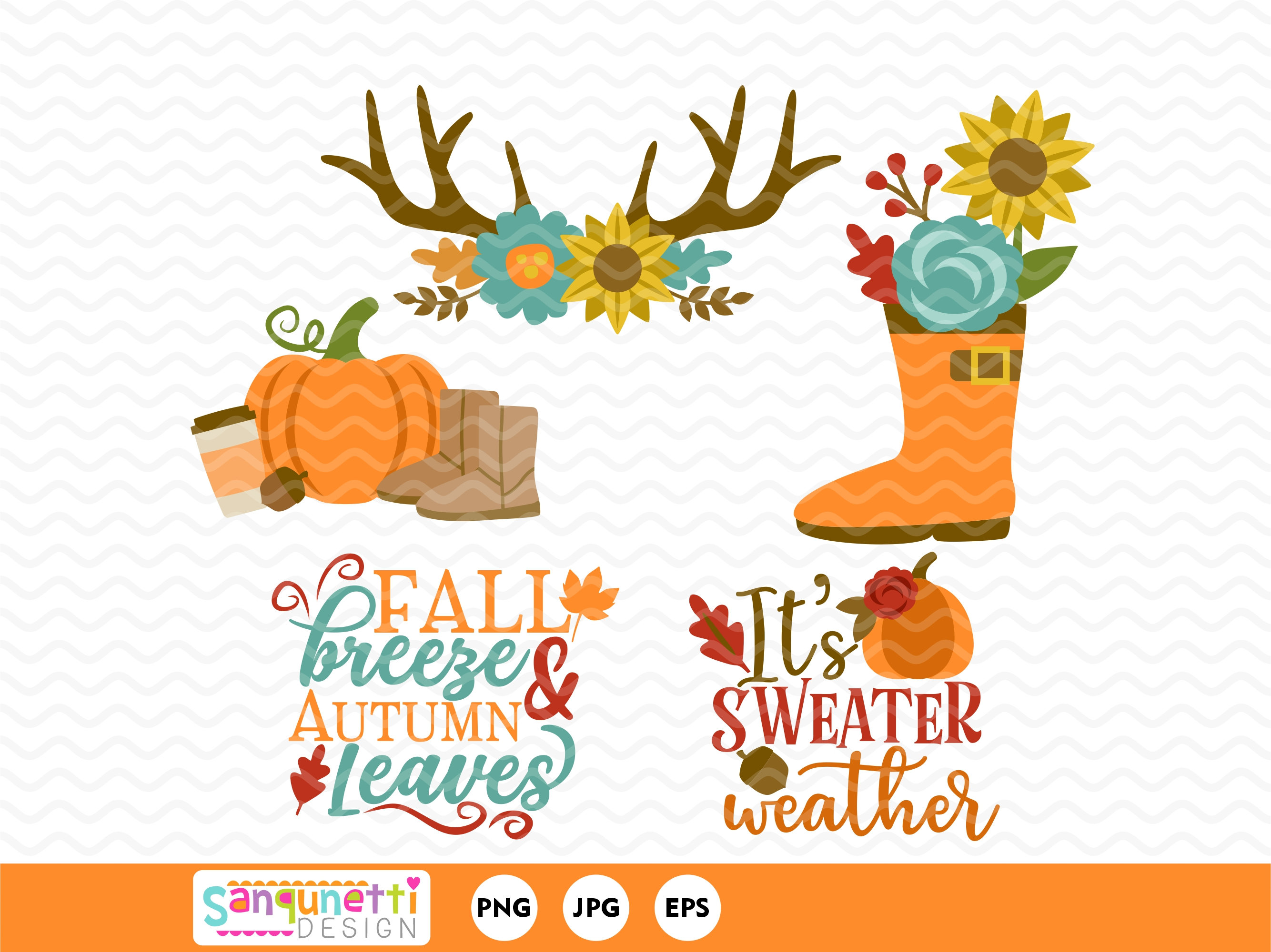 Fall Harvest Leaves and Lettering Clipart, Pumpkin Digital Art - Etsy
