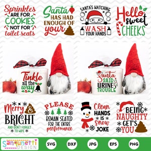 Christmas toilet paper and bathroom sign clipart, Funny Christmas digital art instant download
