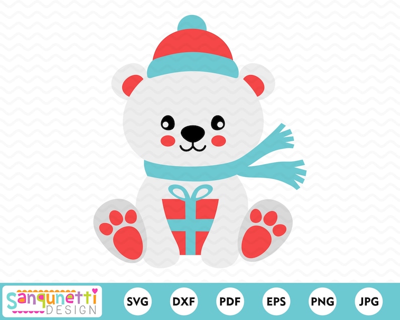 Christmas Polar Bear SVG With Gift Winter Bear Cut File for - Etsy