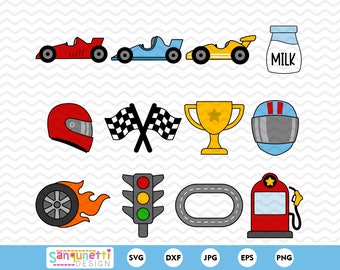 Cute Racing SVG and clipart bundle, Chunky Race Car graphics