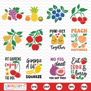 Fruit SVG-afbeeldingsbundel, fruitwoordspelingen en -spreuken SVG- en png-ontwerpen