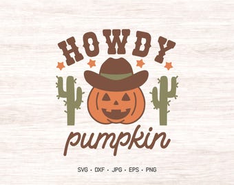 Bonjour citrouille Western Halloween SVG et PNG - Conception numérique Cowboy Halloween