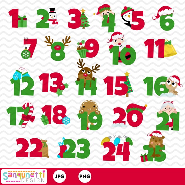 25 Days of Christmas Clipart, Christmas Numbers, Christmas Advent, Christmas Calendar Clipart