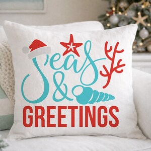 Seas & Greetings SVG, coastal christmas SVG, beach cut file, cricut and silhouette image 2
