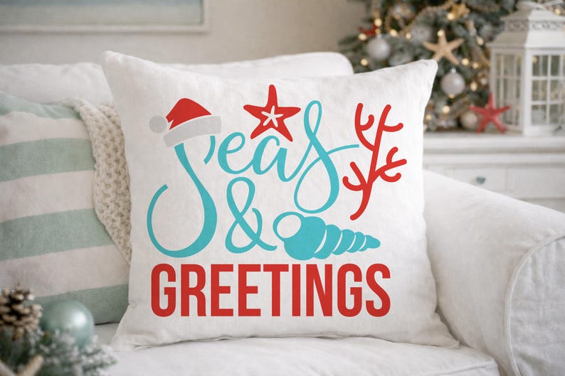 Seas & Greetings SVG, coastal christmas SVG, beach cut file, cricut and silhouette image 2