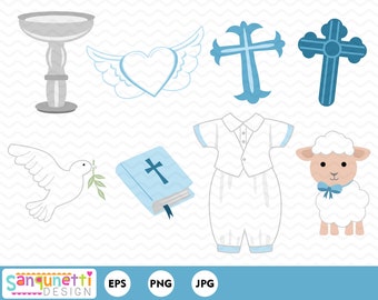 Boy Baptism Christian clipart, Religious digital art instant download