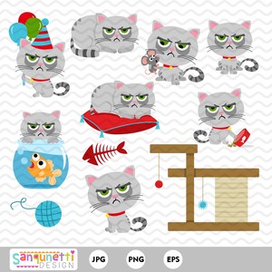cat clipart, grumpy kitty digital art, instant download