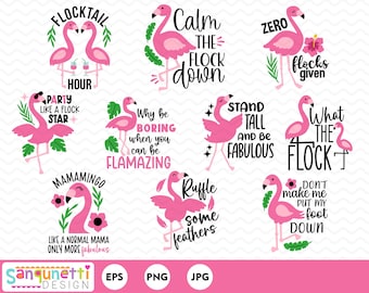 Sassy flamingo clipart, funny tropical flamingo digital art instant download