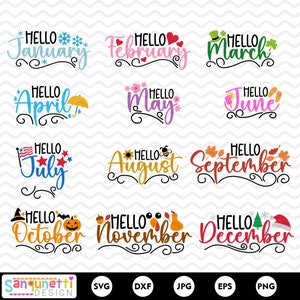 Mesi dell'anno Pacchetto SVG, calendario Clipart, mesi del calendario SVG
