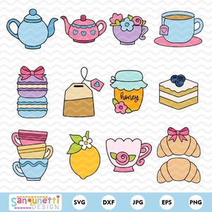 Conjunto de clipart de chá robusto | Gráficos fofos para festa do chá | Xícara de chá svg