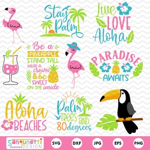 Tropical and summer SVG and PNG bundle, flamingo digital art, instant download
