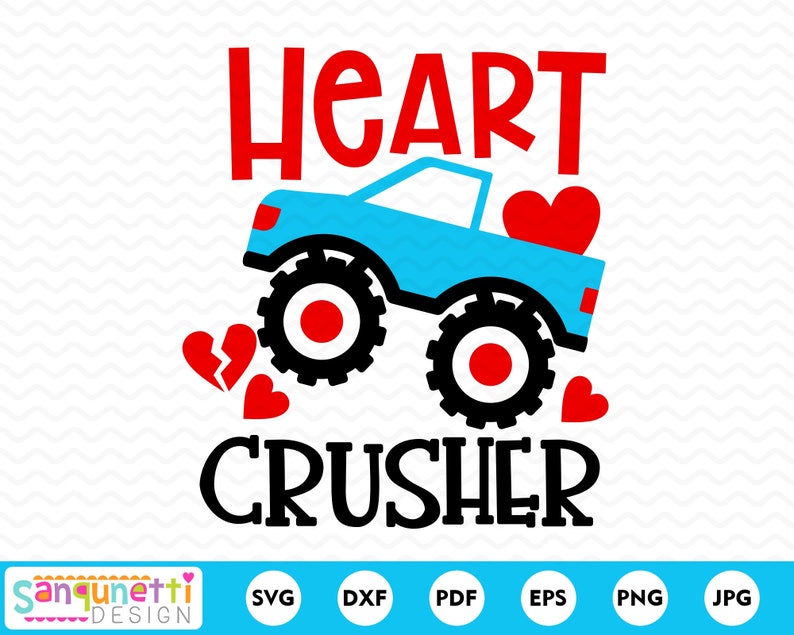 Download Heart Crusher monster truck SVG boys Valentine cutting ...