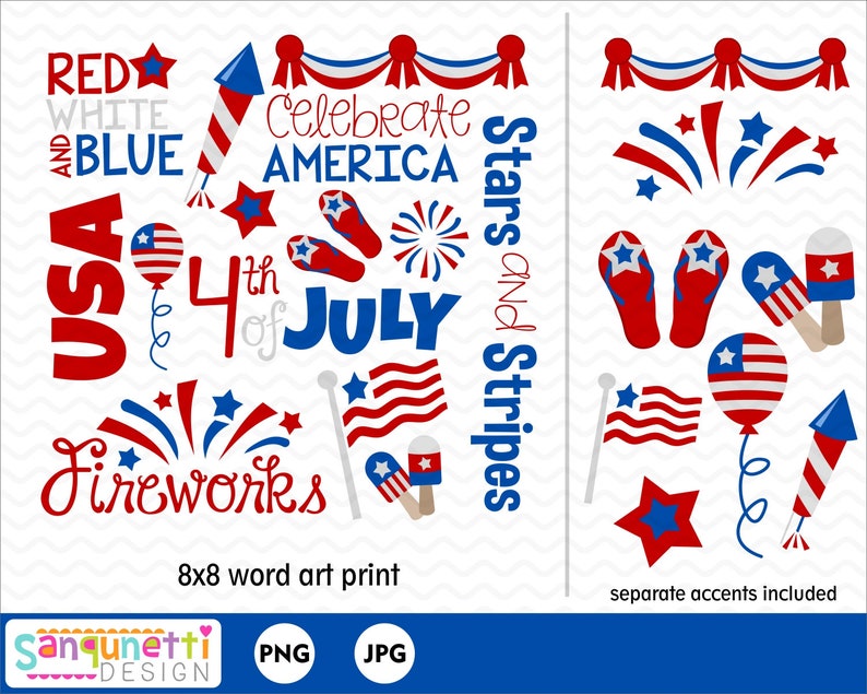 4th of July word art patriotic printable digital art Instant | Etsy
