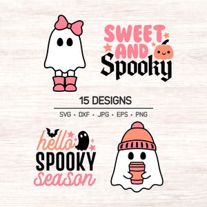 Pastel Halloween Ghosts SVG Bundle: Kawaii Spooky Clipart (Digital Download