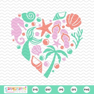 Corazón de playa SVG, Elementos de playa y verano en forma de corazón