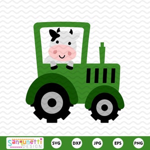 トラクターのSVG、牛農場のデジタルアート、シルエットとクリカットのカッティングファイル