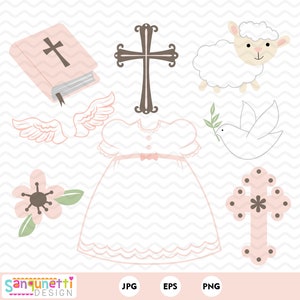 Girls Baptism Clipart, Christian digital art instant download