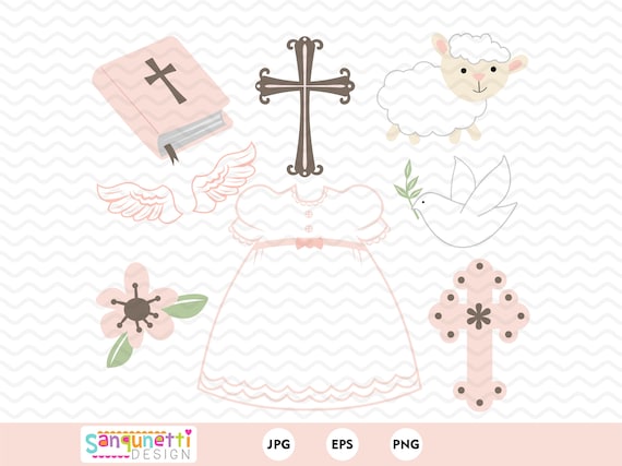 Girls Baptism Clipart, Christian digital art instant download