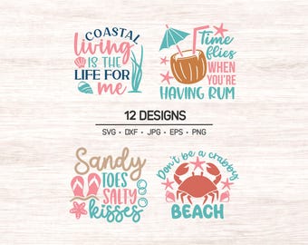 Summer Beach Lettering SVG and PNG Bundle, Summer quotes bundles