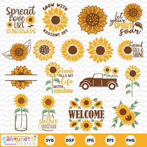Pacote SVG de girassol, clipart de girassol, citações de girassol