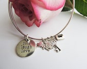 Live Laugh Love Adjustable Bangle Bracelet, Love Bracelet, Inspirational Bracelet, Live Laugh Love