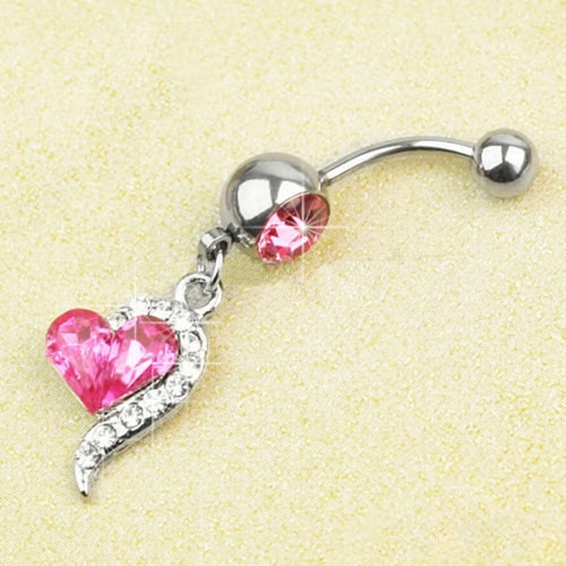 Pink Heart Belly Ring Navel Ring Body Piercing,Belly Button Ring