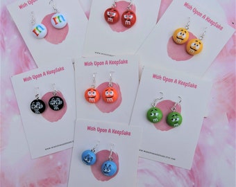 M and M Dangle Earrings, Candy Dangle Earrings, Novelty Earrings, Fun Earrings