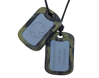 Munchables Dog Tags Chewelry – Oral Sensory Necklace for Kids, Teens, Adults (Military)