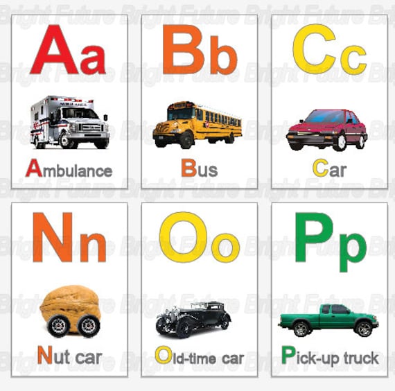 Abc Vehicle Flashcards Download Trucks Cars Transportation Etsy