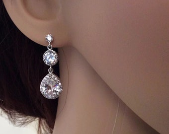 Crystal teardrop earrings, full sterling silver, bridal and prom jewellery, handmade unique design, similar to Kate Middleton