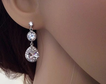 Teardrop Crystal Earrings: Sterling Silver Bridal Jewelry