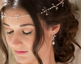 Real Pearl drop leaf vine earrings .925 silver or rose gold, freshwater pearl, bridal earrings