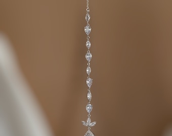 Bridal Backdrop Necklace: Cubic Zirconia Crystal, Silver or gold Finish