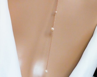 Pearl, crystal Backdrop necklace, Backlace, choker and double lariat drop, Swarovski crystal or pearls, bridal jewellery