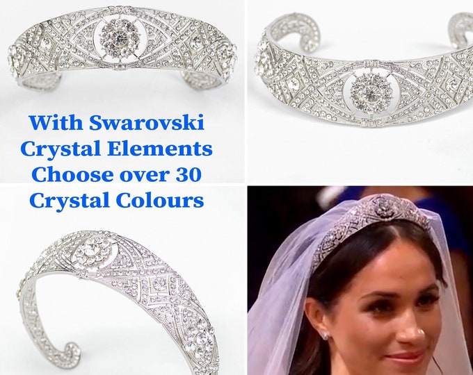 Featured listing image: Meghan Markle wedding tiara hand made with Swarovski and Preciosa sparkling crystals which shine like diamonds and with your colour choice