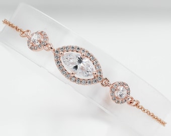 Rose gold, crystal bracelet or anklet chain, sparkling cubic zirconia, bridal bracelet made to measure,