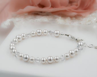 pearl and crystal bracelet, sterling silver, bridal jewellery, gold, Rose gold, Swarovski Pearls, bridal,  wedding, mother  bride,