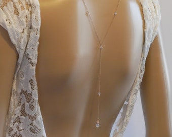 Backdrop lariat y necklace, rose gold, Silver, swarovski crystal, bride, wedding jewelry, Gatsby vintage inspired, pearl Choker, brides,