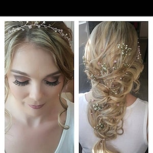 Rustic wedding hair vine, garland, sparkling crystal, rose gold, hair crown, boho, wedding accessories, summer bride, Boho chic, pink blue image 1