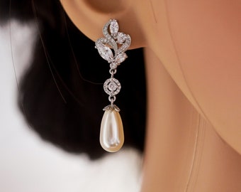 Pearl drop earrings, crystal pearl or freshwater real pearl, bridal jewellery