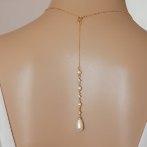 Silver, rose gold, Leaf vine Swarovski pearl bridal necklace, with optional backdrop chain, image 3