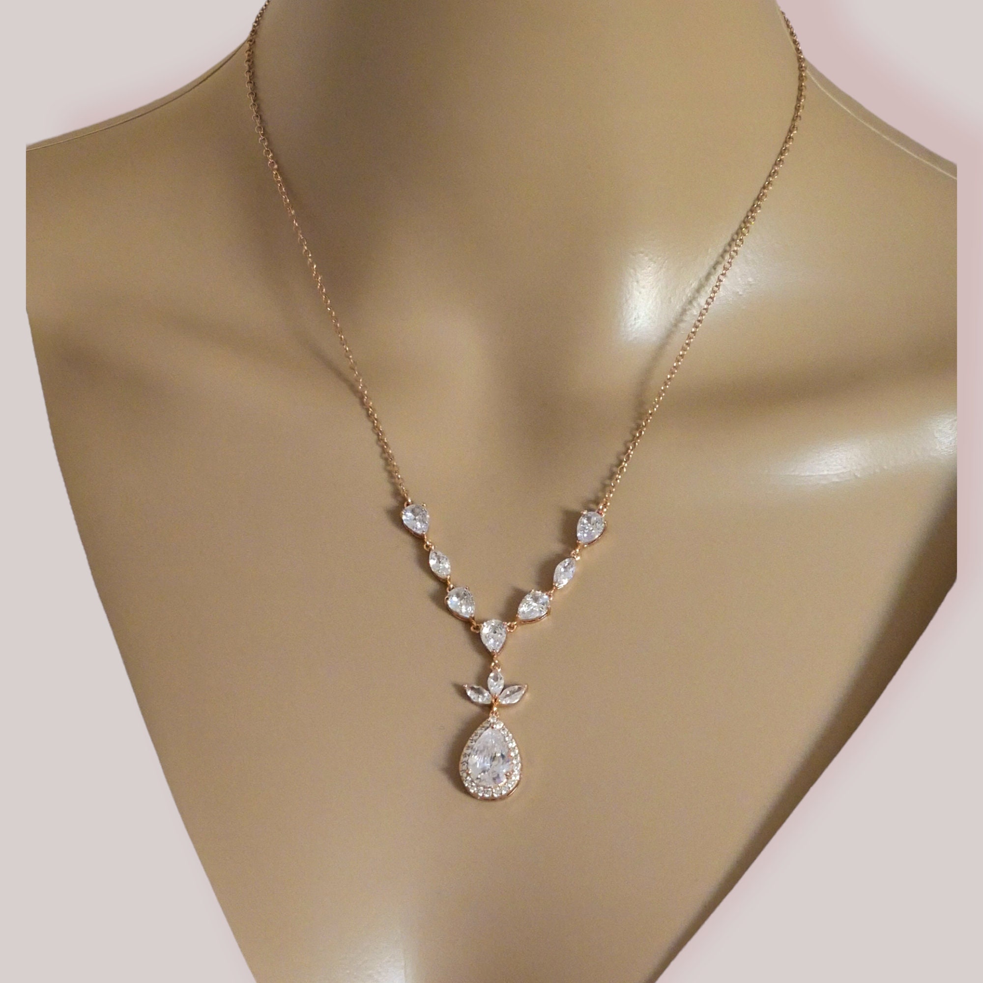 Backdrop Necklace Bride Crystal Sterling Silver Silver Etsy UK