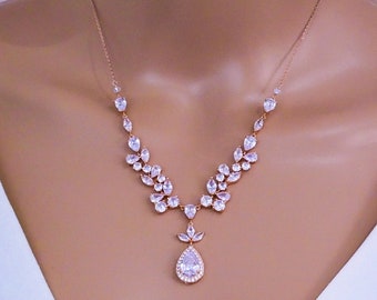 Crystal necklace with  Backdrop chain, Sweetheart leaf vine, Silver or rose gold