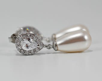 Pearl Drop Earrings: Sterling Silver Bridal Jewelry, chrtkas gift