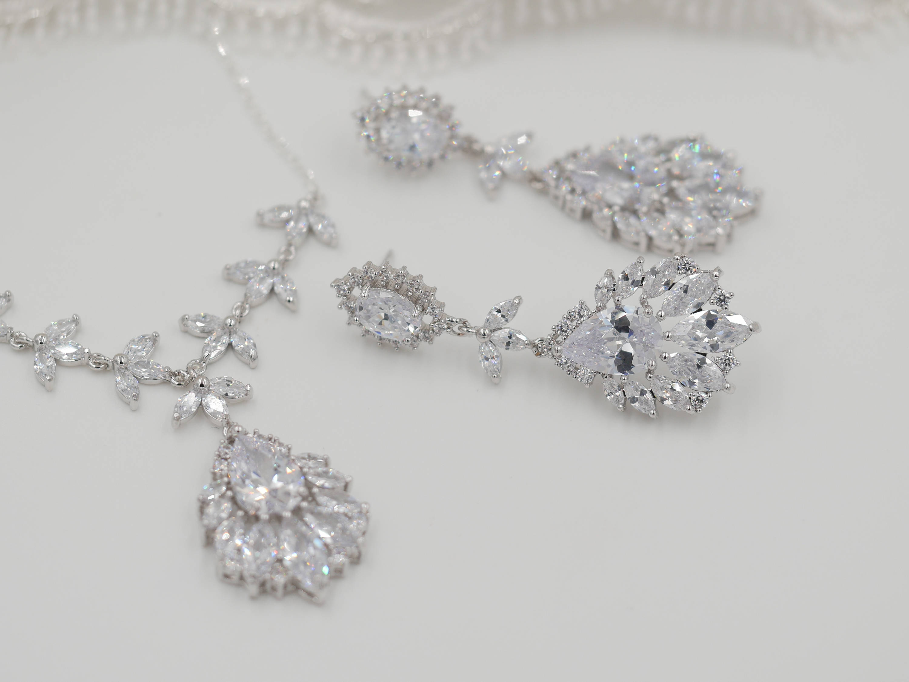 Crystal Chandelier Earrings Leaf Backdrop Necklace Bride Jewelry Crystal Chandelier Earrings Leaf Backdrop Necklace Bride Jewelry Set Sterling Silver Diamond Chain Stud Wedding Brides