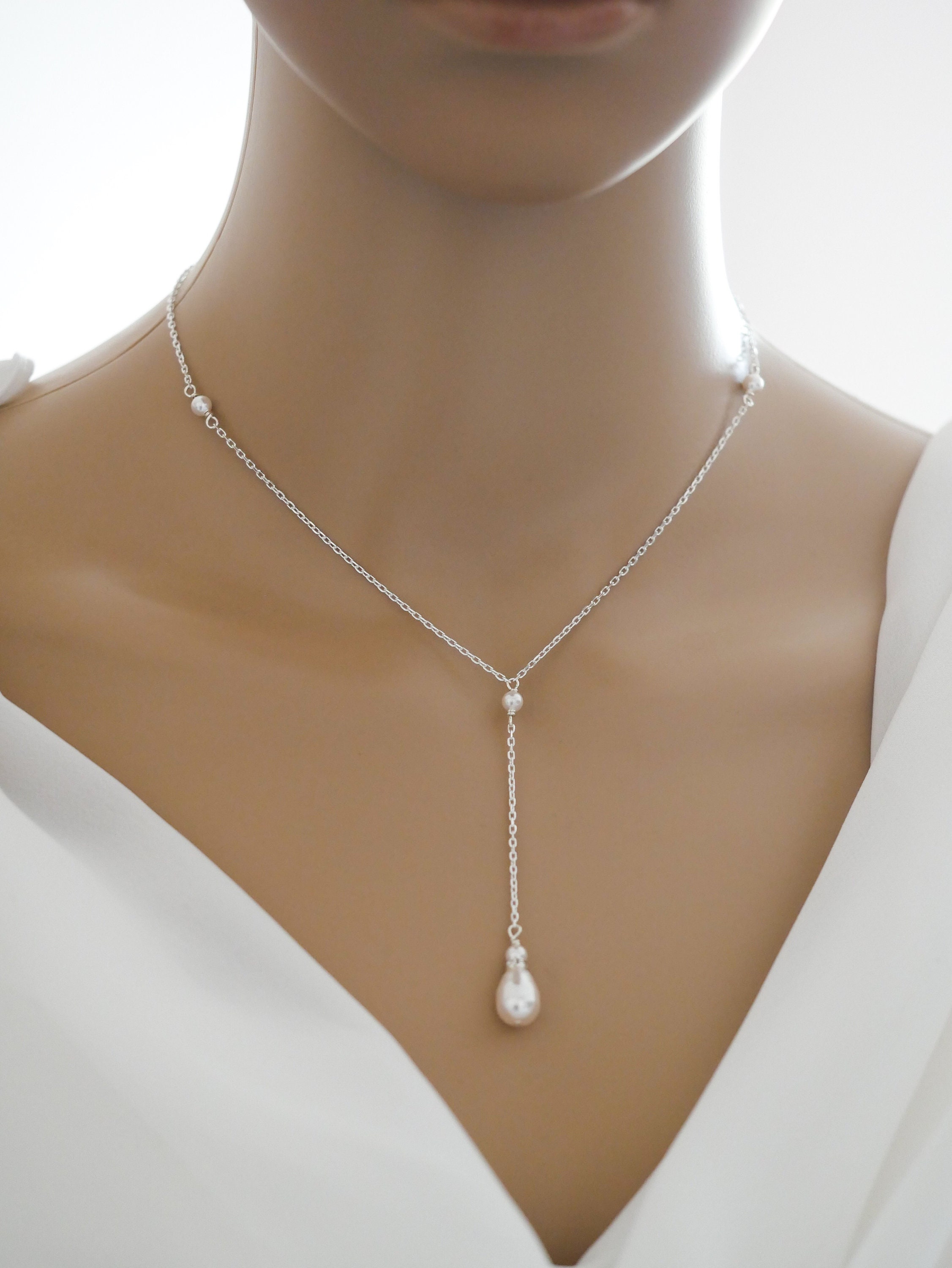 Swarovski pearl or crystal necklace choker or lariat with detachable ...