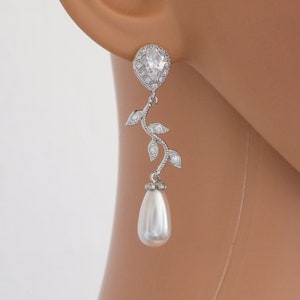 Silver, rose gold, Leaf vine Swarovski pearl bridal necklace, with optional backdrop chain, image 6