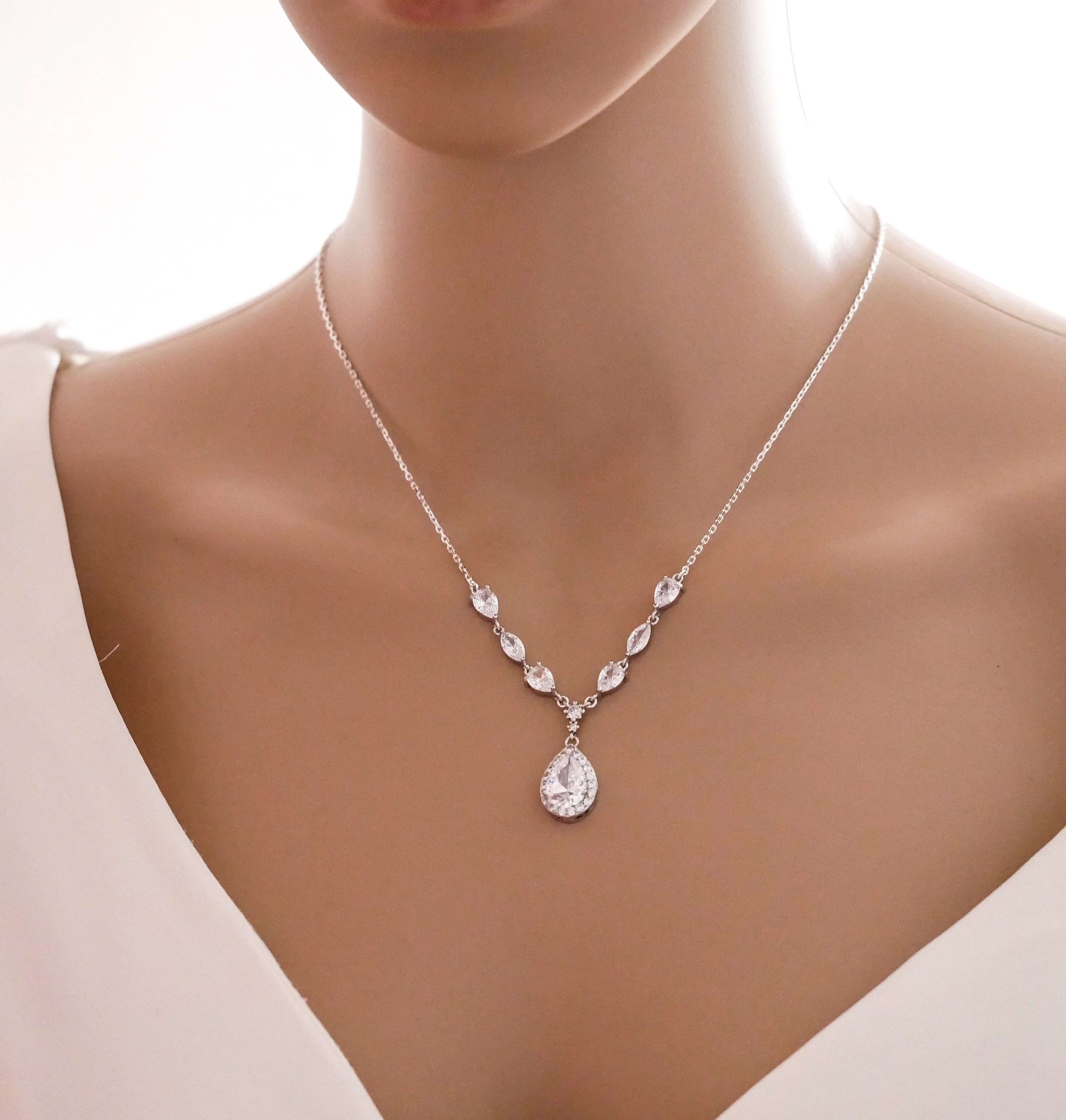 crystal zirconia v shape sweetheart necklace, Rose gold or silver, with ...